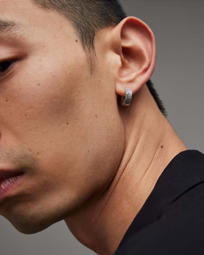 Seth Sterling Silver Logo Hoop Earring WARM SILVER | ALLSAINTS